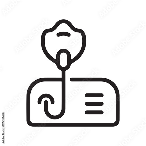 Nebulizer device with mouthpiece, linear icon. Respiratory aerosol treatment equipment. Line with editable stroke.