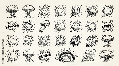 Collection of Hand-Drawn Explosion and Blast Effects for Creative Design