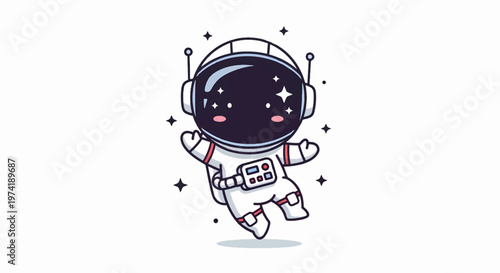 Cute Cartoon Astronaut Floating in Space with Starry Sky.