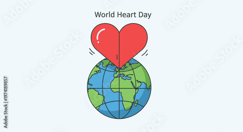 World Heart Day: Red Heart on Globe, Symbolizing Global Health and Care