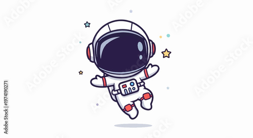 Cute Cartoon Astronaut Floating in Space with Stars.