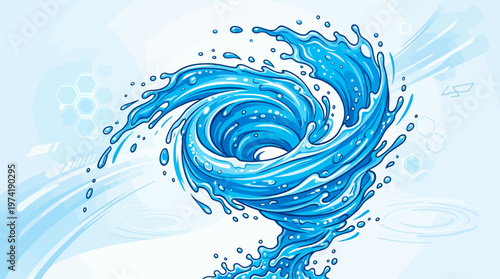 Dynamic Blue Water Vortex with Energetic Splashes - A Captivating Illustration of Fluid Motion and Natural Power