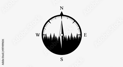 black and white compass illustration.