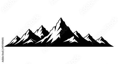 Black and white mountain range peaks.