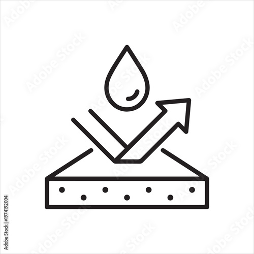 Moisture reflecting material, linear icon. Waterproofing material, hydrophobic. Line with editable stroke