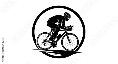 Cyclist riding a bicycle in a circular motion on a road track