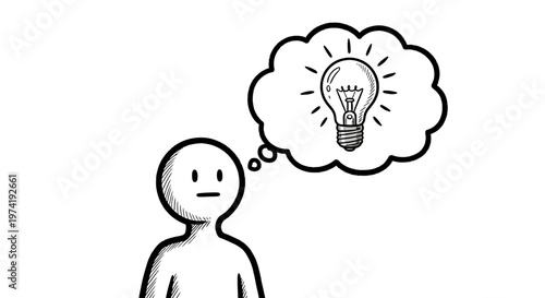 Person thinking with a puzzled expression has an idea light bulb moment
