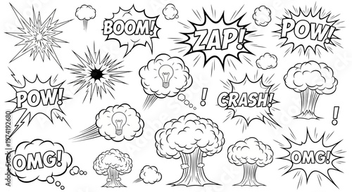 Comic explosion scene with vbnjuy concept and various crash boom effects illustrations