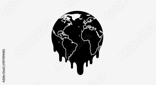 Black Melting Earth Globe Icon Symbol.