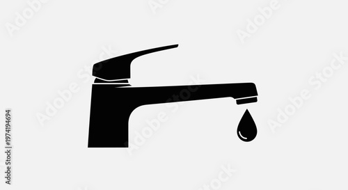 Black faucet with single water drop.