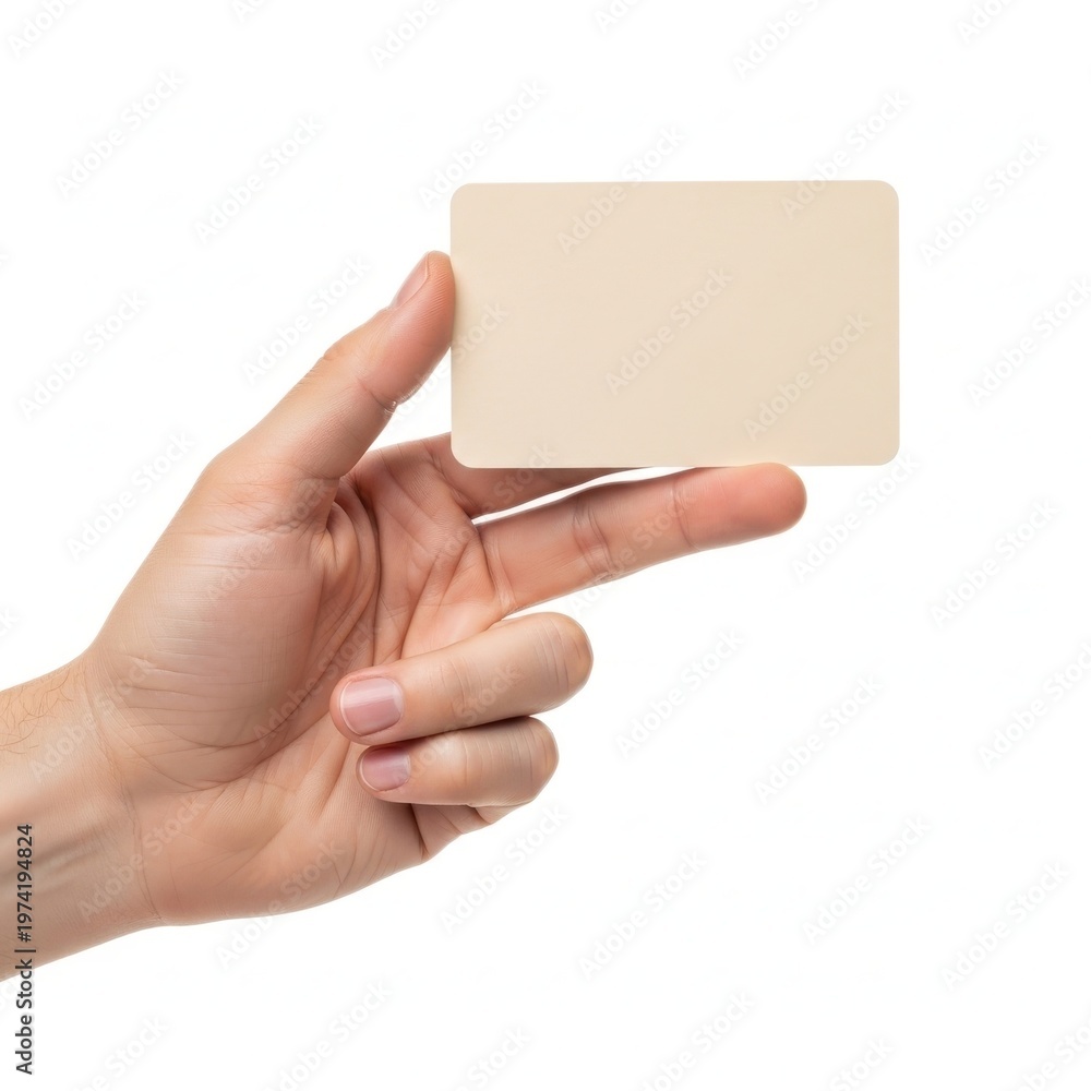 Obraz premium A hand holding a blank rectangular card against a white background