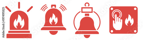 Fire alarm sign emergency alert symbol, safety warning icon, fire protection concept, red hazard notification design, emergency response indicator