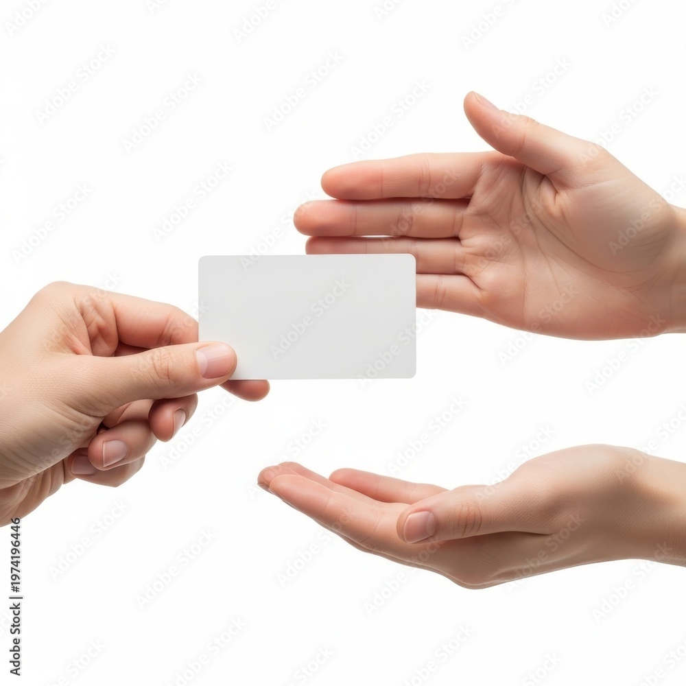 Obraz premium Two hands exchanging a small object between them with a blurred background