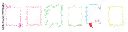 Hand drawn doodle frames and borders in various styles including floral, flowers and geometric for creative notebook and greeting card decoration. Vector Illustration.