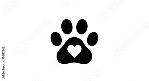 Black paw print with heart symbol.