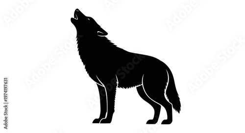Black silhouette of a wolf howling.