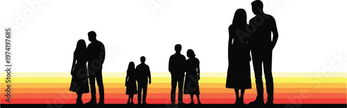 Couples silhouettes set over sunset backgrounds illustrating love and relationships