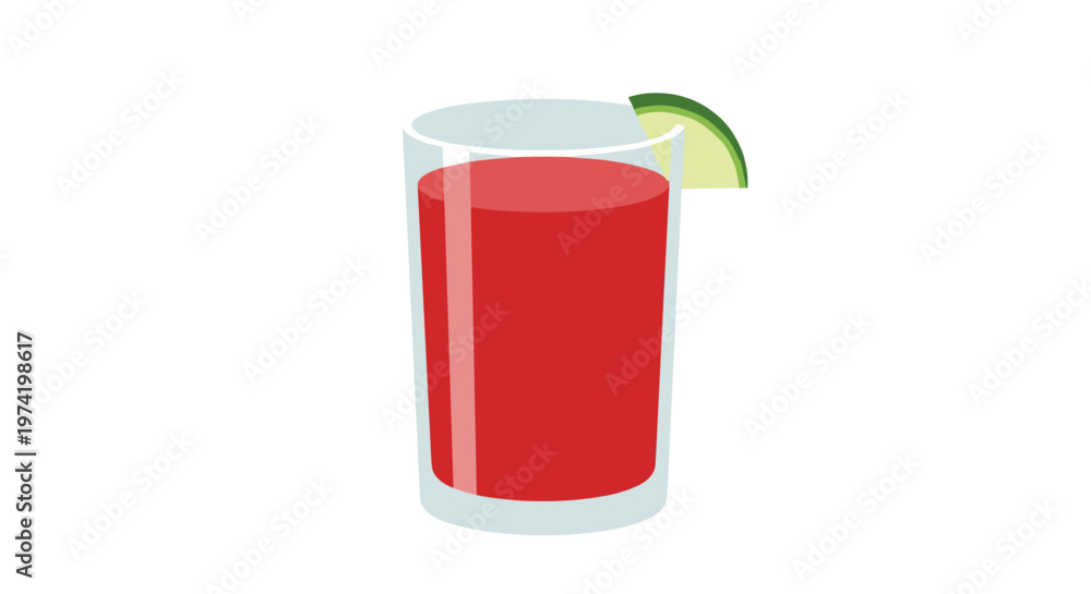 Fototapeta premium Illustration of a glass filled with vibrant red watermelon juice, garnished with a fresh lime wedge, set against a clean white background