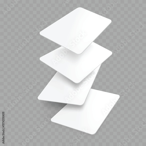 Realistic Blank Card Mockup Set. Vector Floating and Fanned White Playing Card or Flashcard Templates.