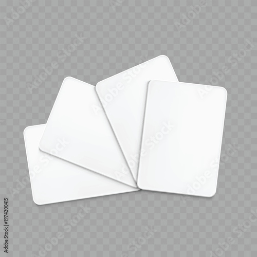 Realistic Blank Card Mockup Set. Vector Floating and Fanned White Playing Card or Flashcard Templates.
