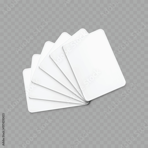 Realistic Blank Card Mockup Set. Vector Floating and Fanned White Playing Card or Flashcard Templates.