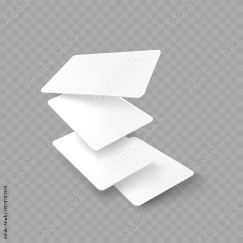 Realistic Blank Card Mockup Set. Vector Floating and Fanned White Playing Card or Flashcard Templates.
