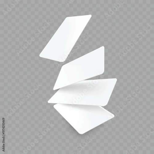 Realistic Blank Card Mockup Set. Vector Floating and Fanned White Playing Card or Flashcard Templates.