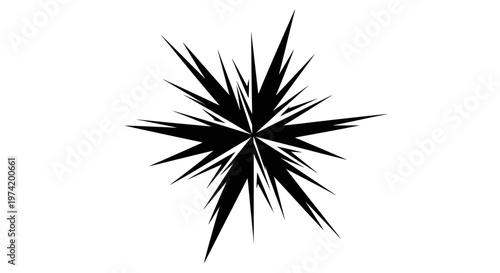 Black starburst shape design element graphic.