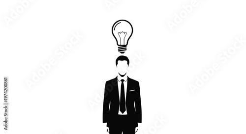 Businessman with lightbulb idea on head.