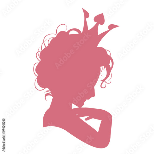 Profile view silhouette of a princess or queen raising her hand to face. Cute girl portrait.