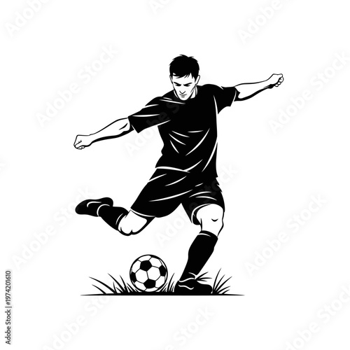 Soccer Player Kicking Ball in Grass - Dynamic Action Shot
