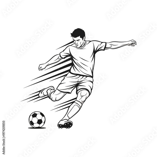 Dynamic Soccer Player Kicking Ball in Motion, Action Shot