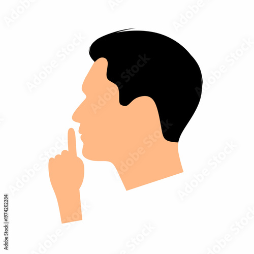 Vector of a quiet and calm gesture. The "Shhh" gesture design features a man's face and hands on a white background.