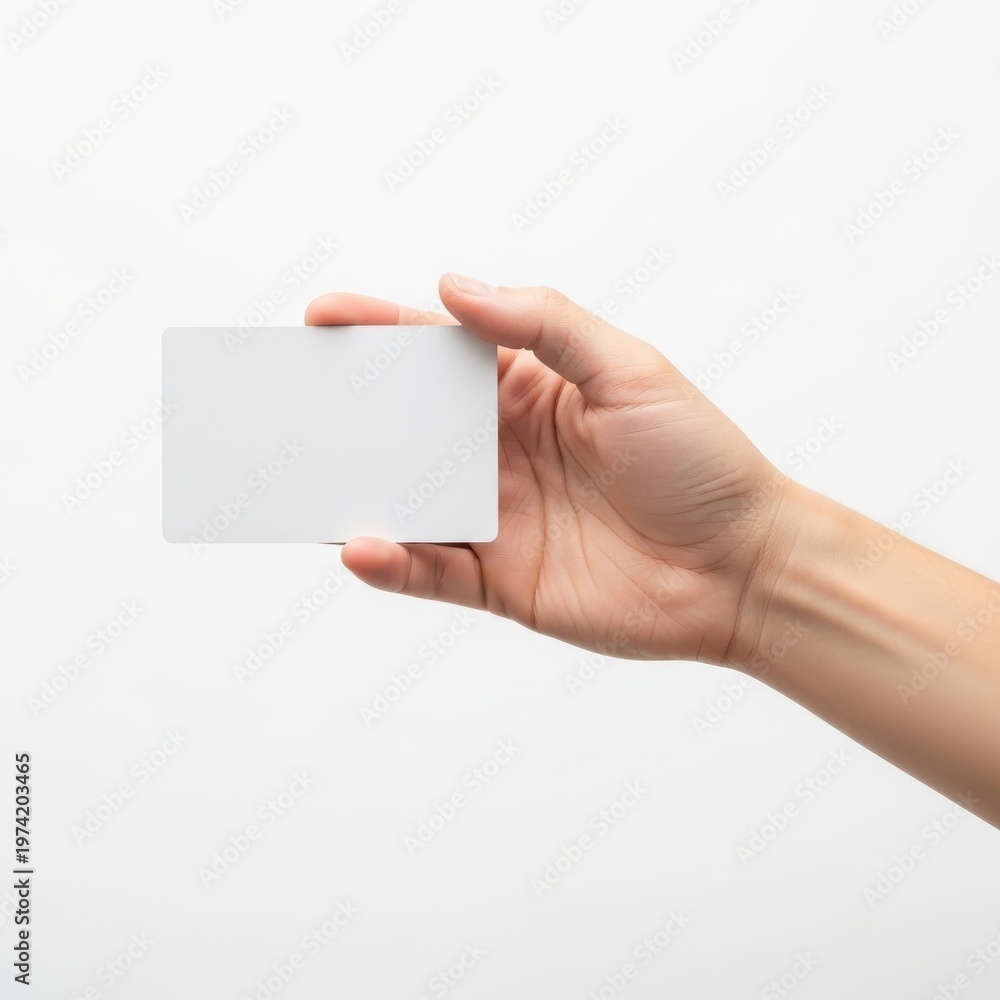 Obraz premium A hand holding a blank white business card against a plain background