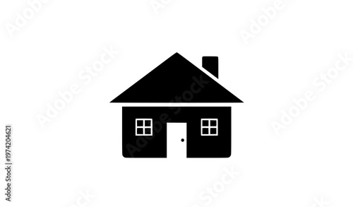 Minimal black house icon with chimney simple home silhouette vector for real estate and app design