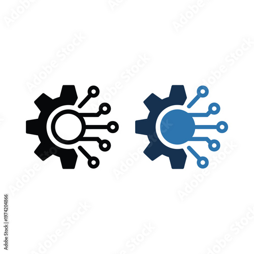 Modern Line Icons Showing Gear to Circuit Conversion, for Digital Technology Concept