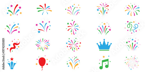 Fireworks celebration icon set for festival party holiday and event decoration