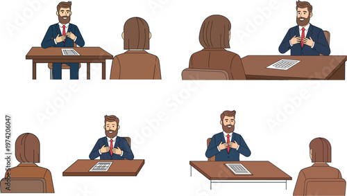 Job interview concept with businessman and woman at desk for corporate hiring career recruitment and professional business meeting