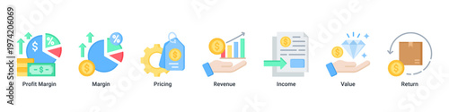 Profit Planning web banner icon vector illustration with icons of Profit Margin,Margin,Pricing,Revenue,Income,Value and Return