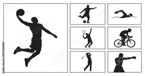 Collection of Silhouettes Representing Various Sports and Athletic Activities.