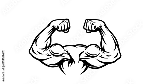 A muscular arm flexing its bicep in a black and white vector illustration