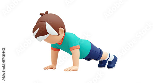 3D Animated Boy Doing Push-ups
