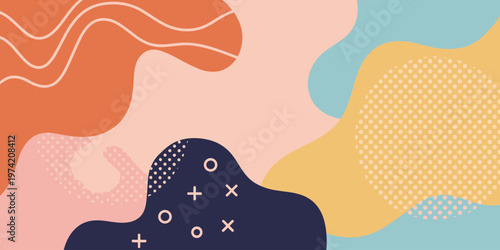 Abstract Organic Shapes and Patterns Background with Wavy Lines and Dots