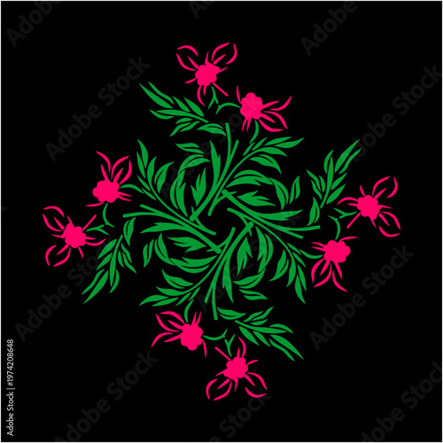 Shimmering glass petals reflect neon light weaving a dreamlike garden where color shadow and texture collide in a luminous abstract nocturnal symphony softly