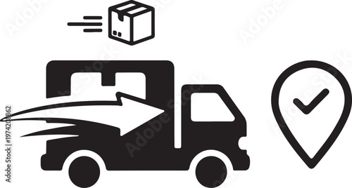 Delivery truck icons with fast and free shipping signs are isolated 