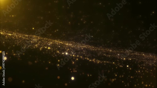 Abstract flowing golden particles on a dark background, symbolizing luxury and celebration.