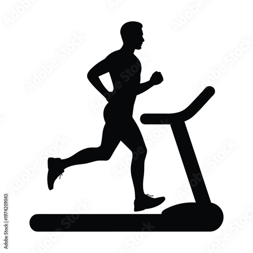 Schilderij op canvas Man running on treadmill silhouette, concept for fitness and cardio exercise, we