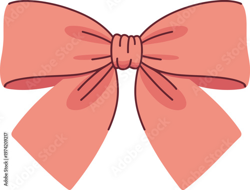 Hand- Drawn Style Coral Pink Bow with Dark Red Outline and Subtle Texture ribbon peach