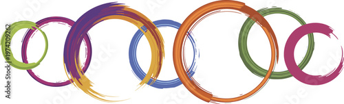 Interlocking Brush Stroke Rings in Vibrant Colors on White Background circles paint