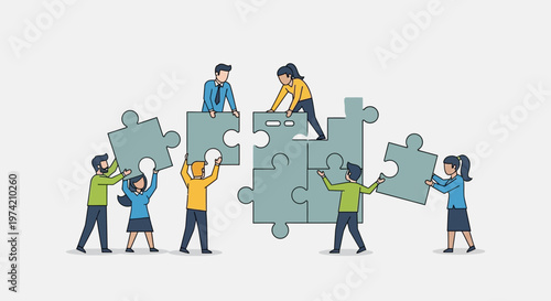 Teamwork assembling puzzle, collaboration, business strategy, problem solving, success, partnership